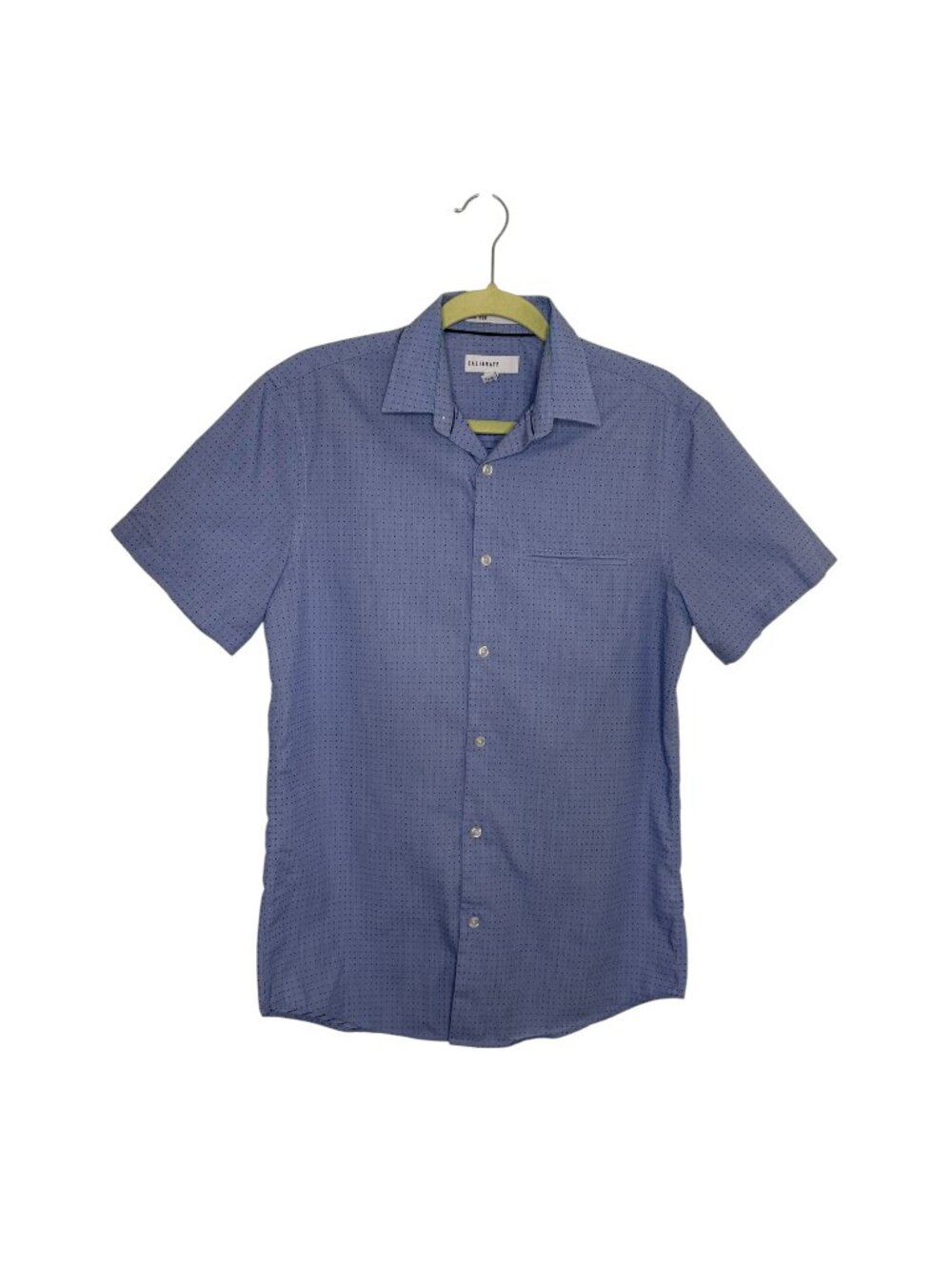 Calibrate Non Iron Dress Shirt Button Front Top Dot Short Sleeve Men Blue S